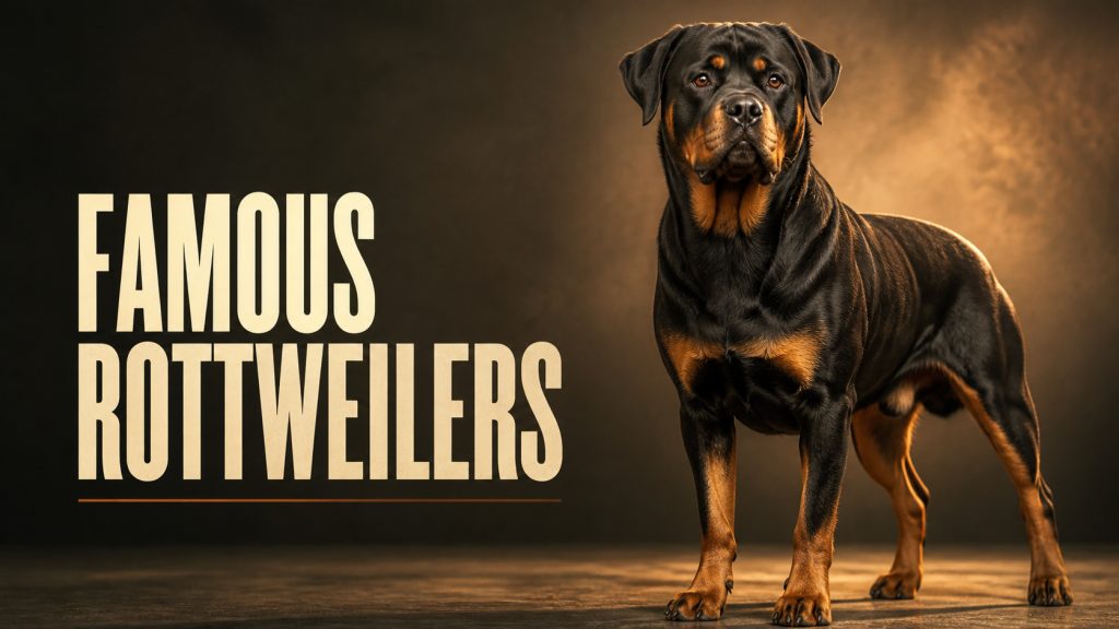 Famous Rottweilers: Working Heroes, Therapy Dogs and Champions 5 Famous Rottweilers article cover featuring a confident black-and-tan Rottweiler