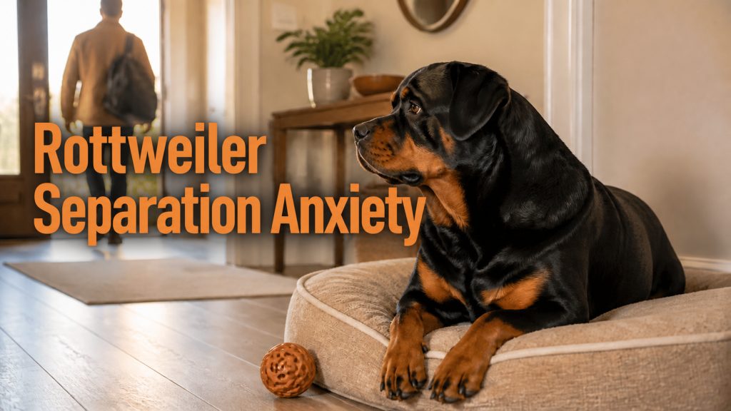 Rottweiler Separation Anxiety: Signs, Causes, and a Step-by-Step Training Plan 2 Rottweiler separation anxiety training guide featuring a calm Rottweiler watching its owner leave