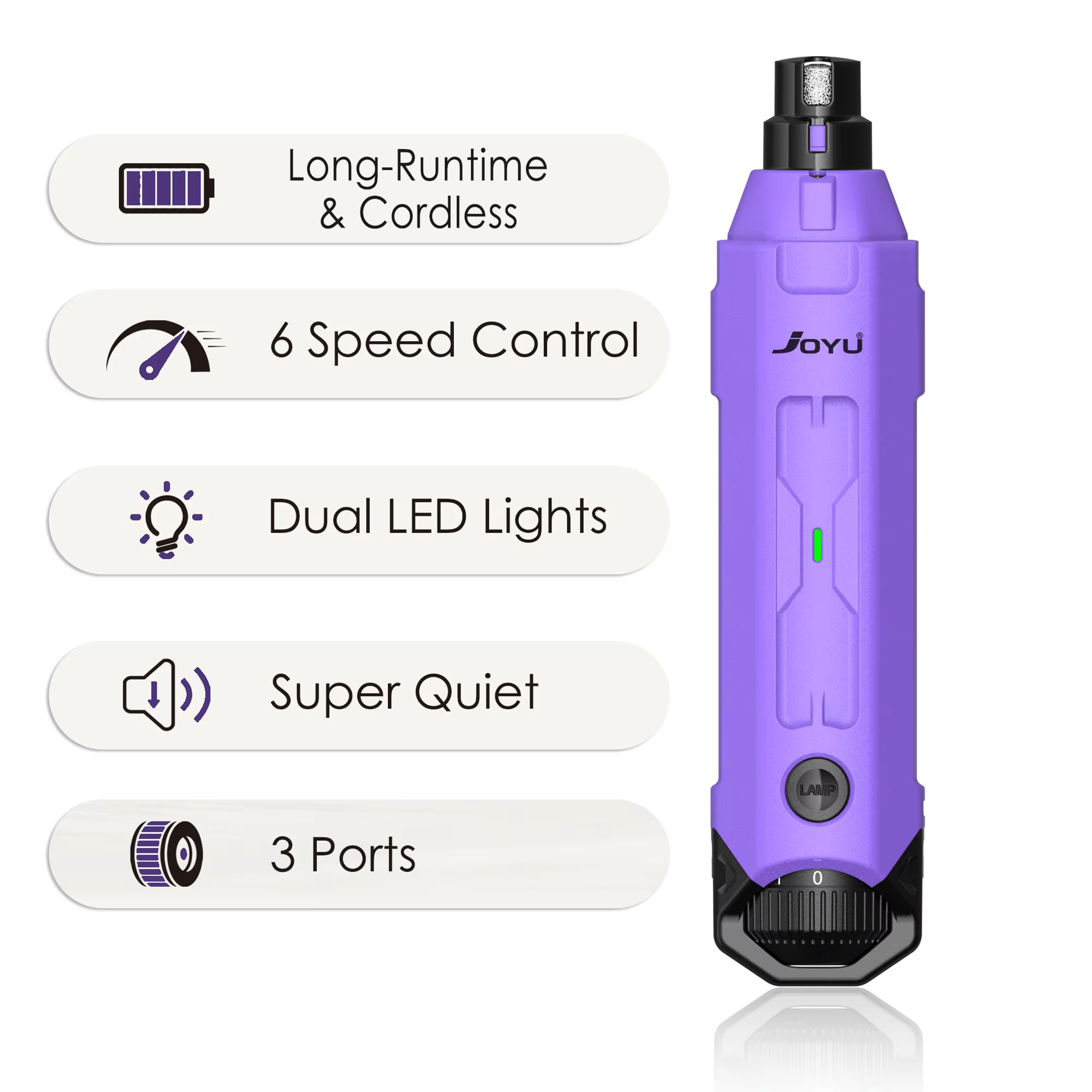 JOYU N60 6-Speed Cordless Dog Nail Grinder 2 Purple JOYU N60 cordless dog nail grinder
