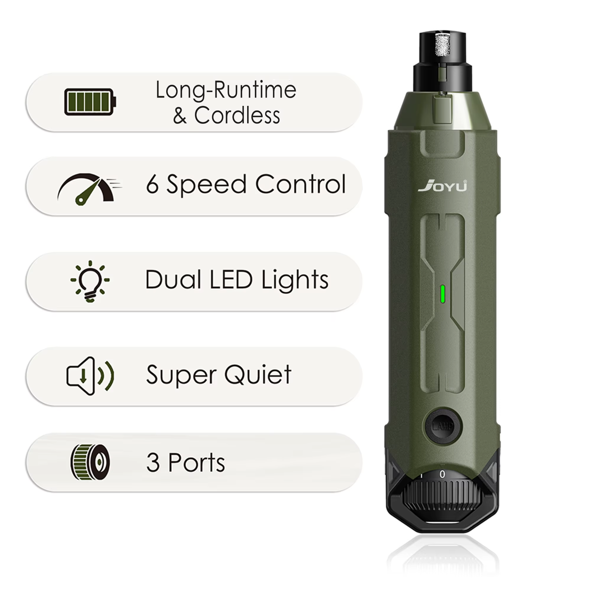 JOYU N60 6-Speed Cordless Dog Nail Grinder 4 Dark green JOYU N60 cordless dog nail grinder